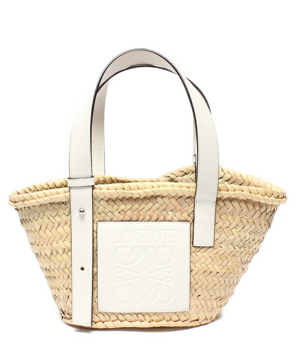 Loewe Basket Top Handle Bag Raffia White Tan